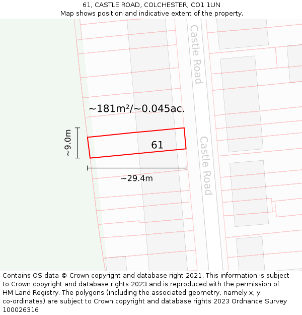 61, CASTLE ROAD, COLCHESTER, CO1 1UN: Plot and title map