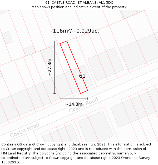61, CASTLE ROAD, ST ALBANS, AL1 5DQ: Plot and title map