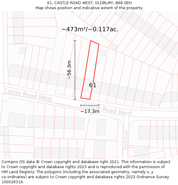 61, CASTLE ROAD WEST, OLDBURY, B68 0EN: Plot and title map
