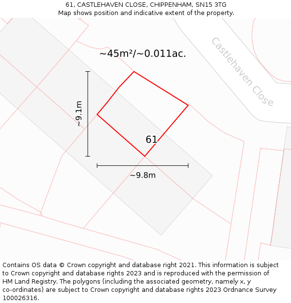 61, CASTLEHAVEN CLOSE, CHIPPENHAM, SN15 3TG: Plot and title map
