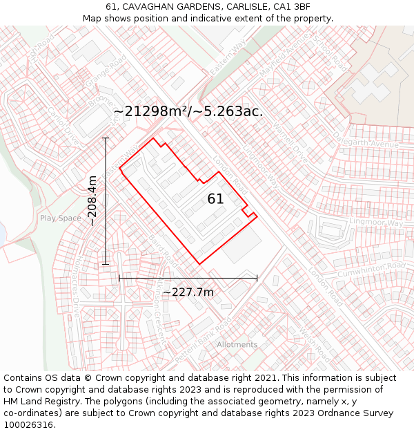 61, CAVAGHAN GARDENS, CARLISLE, CA1 3BF: Plot and title map
