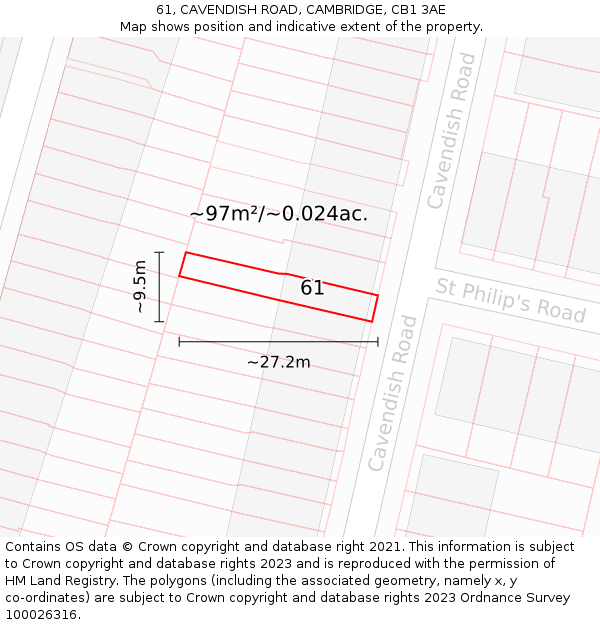 61, CAVENDISH ROAD, CAMBRIDGE, CB1 3AE: Plot and title map