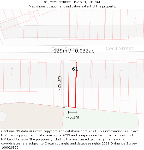 61, CECIL STREET, LINCOLN, LN1 3AT: Plot and title map