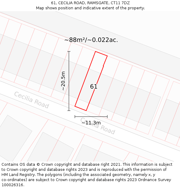 61, CECILIA ROAD, RAMSGATE, CT11 7DZ: Plot and title map