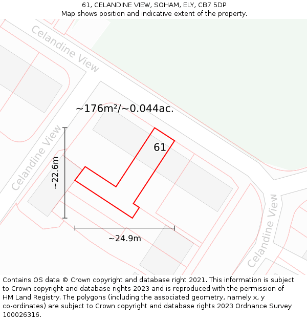 61, CELANDINE VIEW, SOHAM, ELY, CB7 5DP: Plot and title map