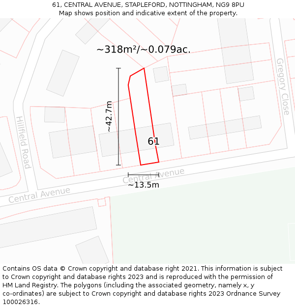 61, CENTRAL AVENUE, STAPLEFORD, NOTTINGHAM, NG9 8PU: Plot and title map
