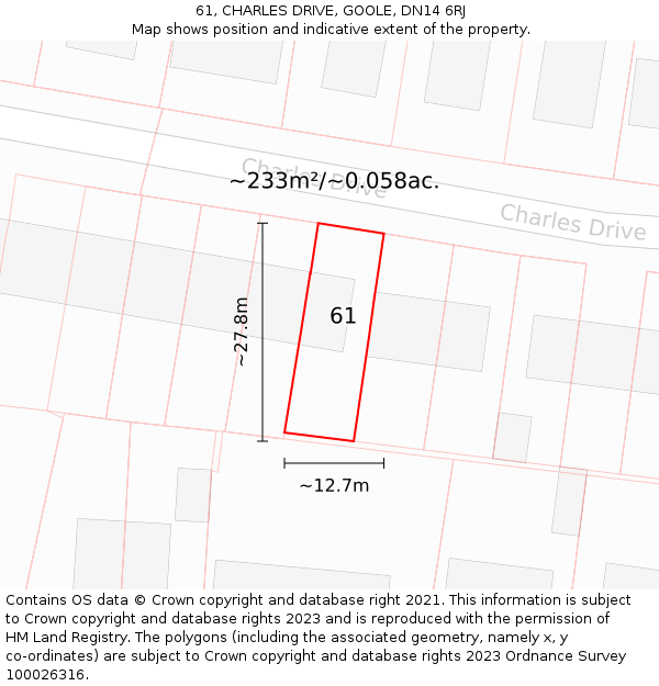 61, CHARLES DRIVE, GOOLE, DN14 6RJ: Plot and title map