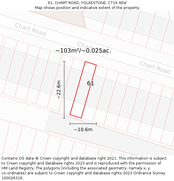 61, CHART ROAD, FOLKESTONE, CT19 4EW: Plot and title map