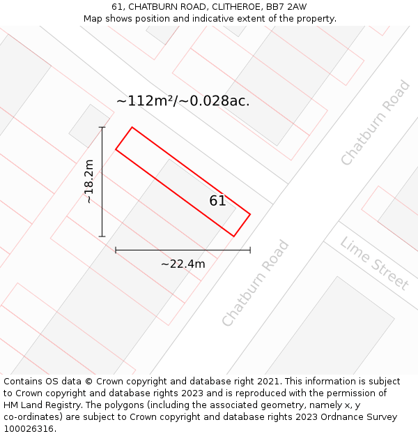 61, CHATBURN ROAD, CLITHEROE, BB7 2AW: Plot and title map