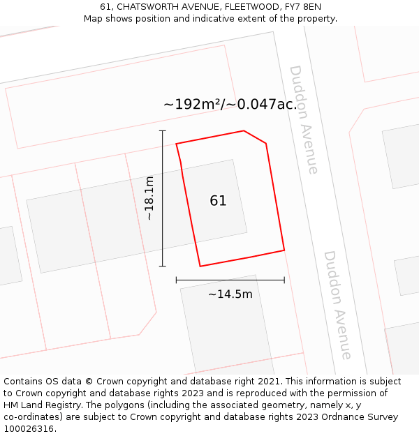 61, CHATSWORTH AVENUE, FLEETWOOD, FY7 8EN: Plot and title map