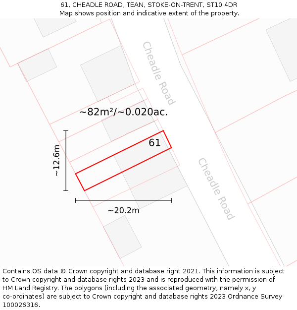61, CHEADLE ROAD, TEAN, STOKE-ON-TRENT, ST10 4DR: Plot and title map