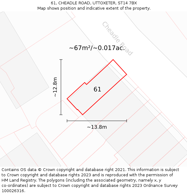 61, CHEADLE ROAD, UTTOXETER, ST14 7BX: Plot and title map