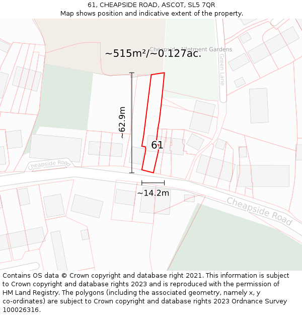 61, CHEAPSIDE ROAD, ASCOT, SL5 7QR: Plot and title map