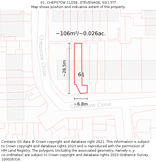 61, CHEPSTOW CLOSE, STEVENAGE, SG1 5TT: Plot and title map