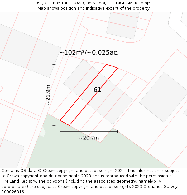 61, CHERRY TREE ROAD, RAINHAM, GILLINGHAM, ME8 8JY: Plot and title map