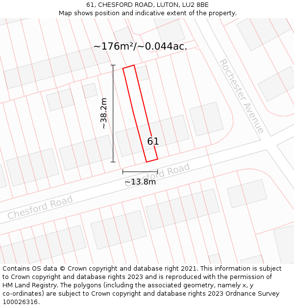 61, CHESFORD ROAD, LUTON, LU2 8BE: Plot and title map