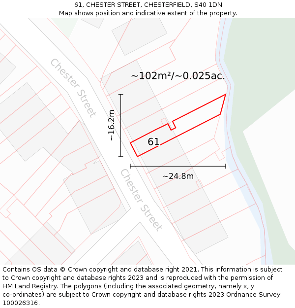 61, CHESTER STREET, CHESTERFIELD, S40 1DN: Plot and title map
