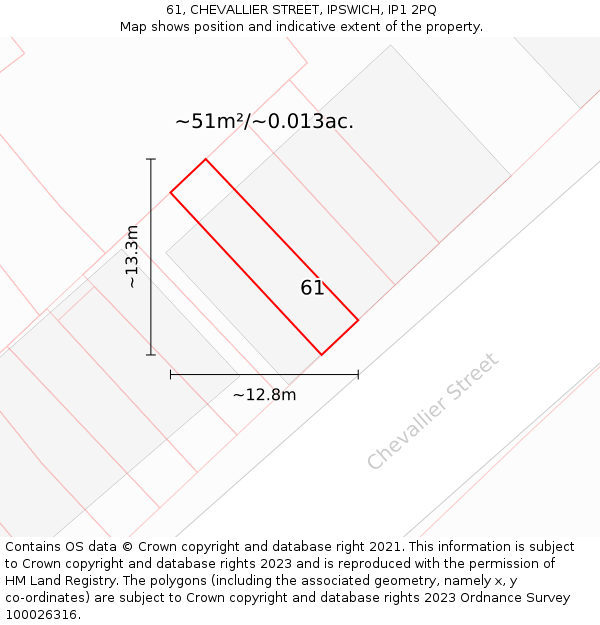 61, CHEVALLIER STREET, IPSWICH, IP1 2PQ: Plot and title map
