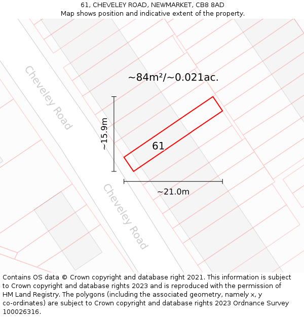 61, CHEVELEY ROAD, NEWMARKET, CB8 8AD: Plot and title map