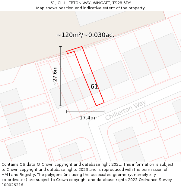 61, CHILLERTON WAY, WINGATE, TS28 5DY: Plot and title map