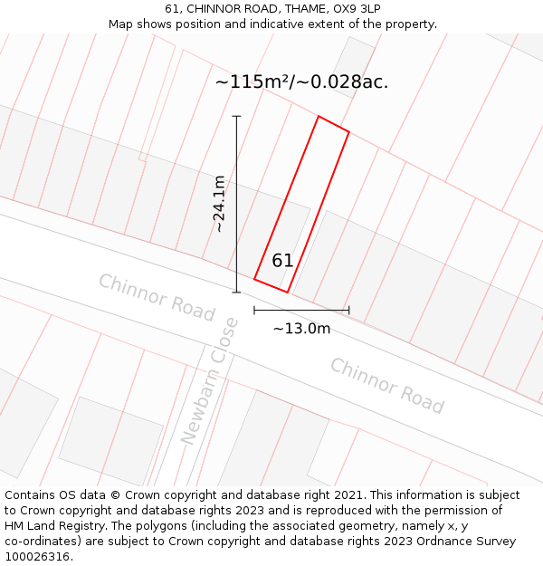 61, CHINNOR ROAD, THAME, OX9 3LP: Plot and title map