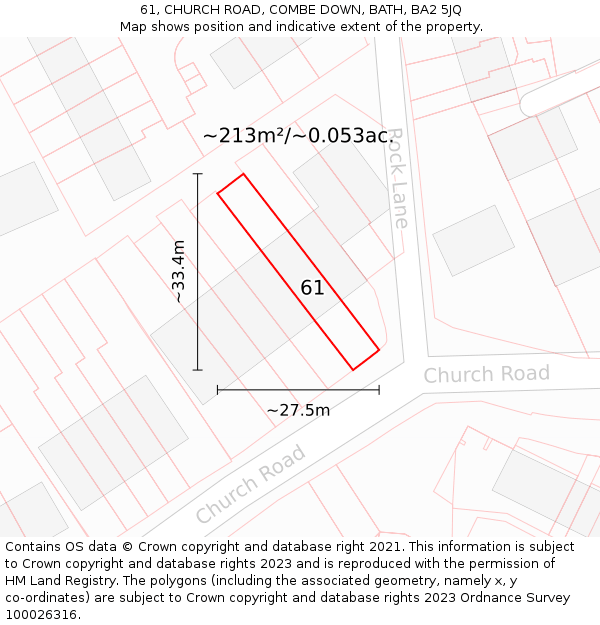 61, CHURCH ROAD, COMBE DOWN, BATH, BA2 5JQ: Plot and title map