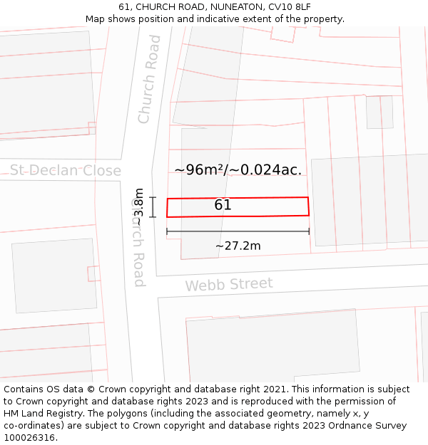 61, CHURCH ROAD, NUNEATON, CV10 8LF: Plot and title map