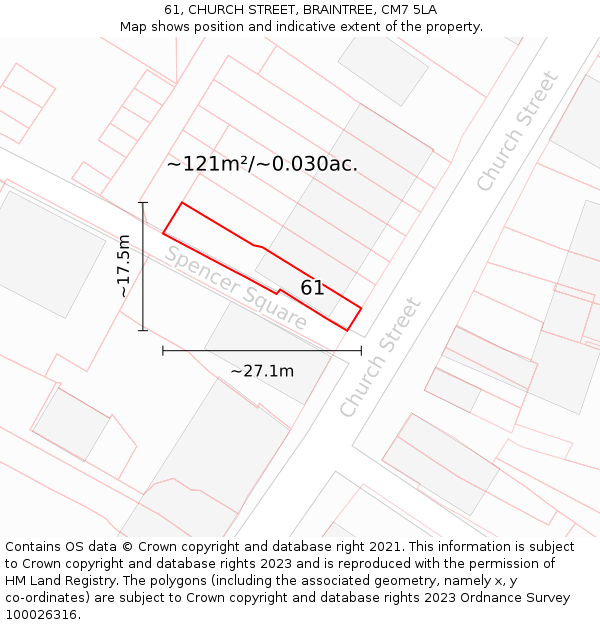 61, CHURCH STREET, BRAINTREE, CM7 5LA: Plot and title map