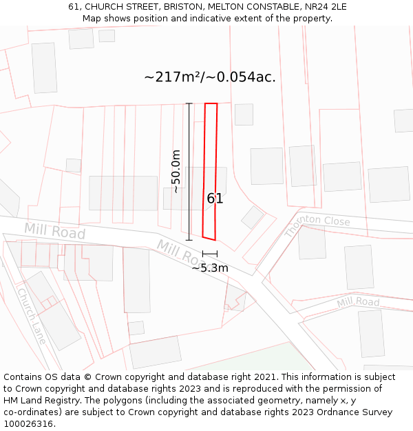 61, CHURCH STREET, BRISTON, MELTON CONSTABLE, NR24 2LE: Plot and title map