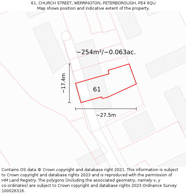 61, CHURCH STREET, WERRINGTON, PETERBOROUGH, PE4 6QU: Plot and title map