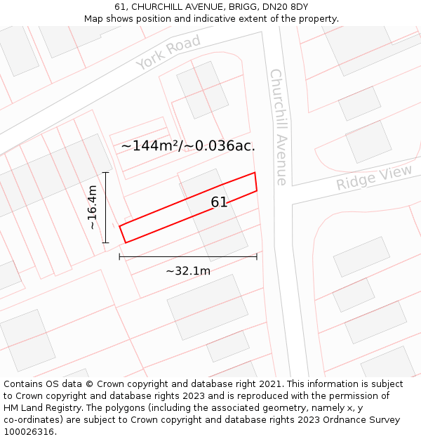 61, CHURCHILL AVENUE, BRIGG, DN20 8DY: Plot and title map