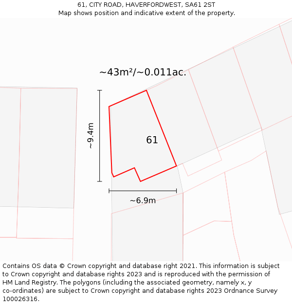 61, CITY ROAD, HAVERFORDWEST, SA61 2ST: Plot and title map