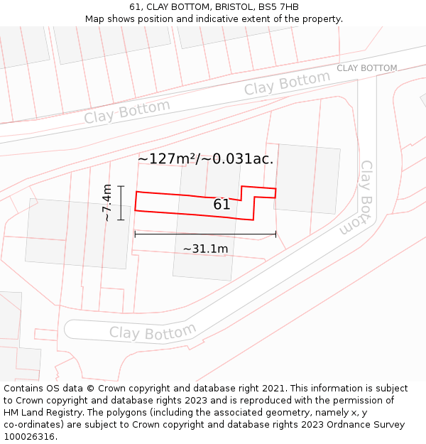 61, CLAY BOTTOM, BRISTOL, BS5 7HB: Plot and title map