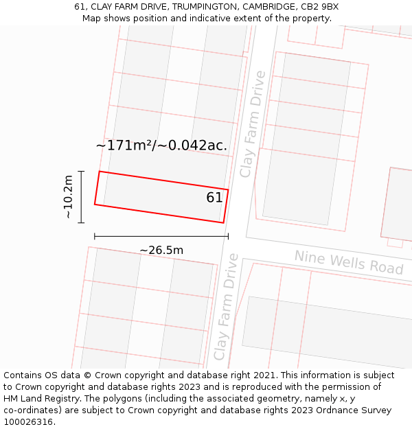 61, CLAY FARM DRIVE, TRUMPINGTON, CAMBRIDGE, CB2 9BX: Plot and title map