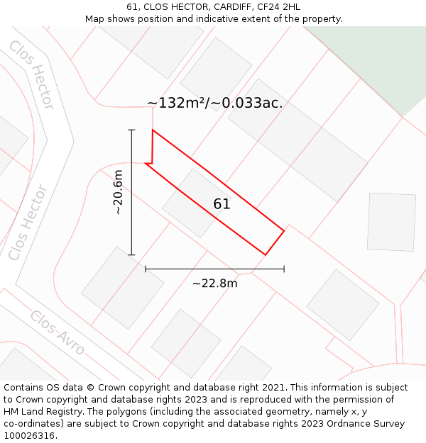61, CLOS HECTOR, CARDIFF, CF24 2HL: Plot and title map