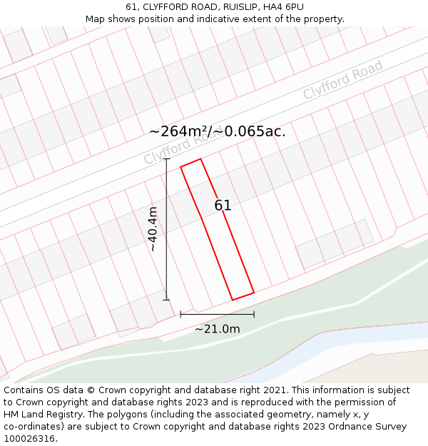61, CLYFFORD ROAD, RUISLIP, HA4 6PU: Plot and title map