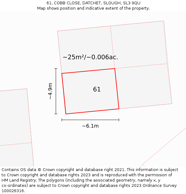 61, COBB CLOSE, DATCHET, SLOUGH, SL3 9QU: Plot and title map