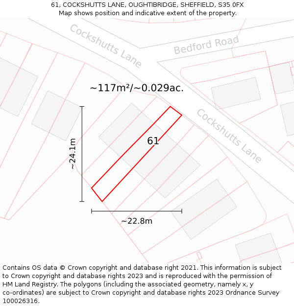 61, COCKSHUTTS LANE, OUGHTIBRIDGE, SHEFFIELD, S35 0FX: Plot and title map