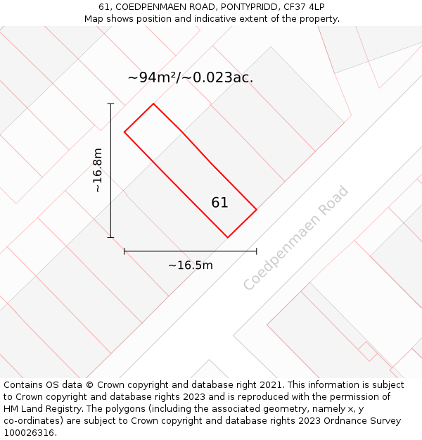 61, COEDPENMAEN ROAD, PONTYPRIDD, CF37 4LP: Plot and title map