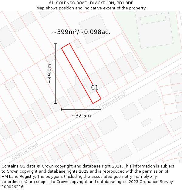 61, COLENSO ROAD, BLACKBURN, BB1 8DR: Plot and title map
