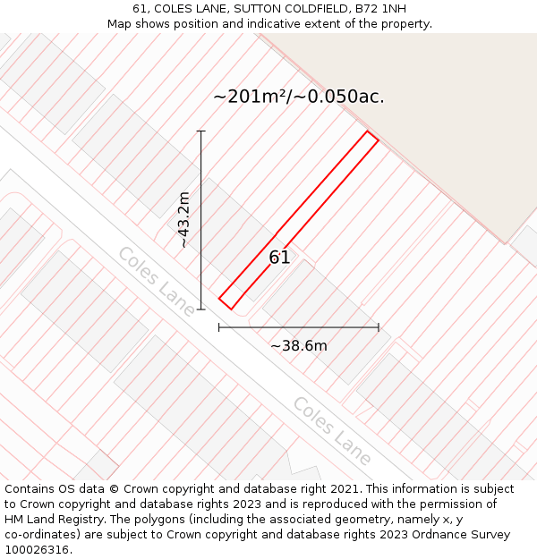 61, COLES LANE, SUTTON COLDFIELD, B72 1NH: Plot and title map