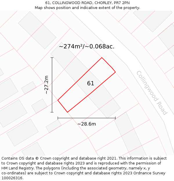 61, COLLINGWOOD ROAD, CHORLEY, PR7 2PN: Plot and title map