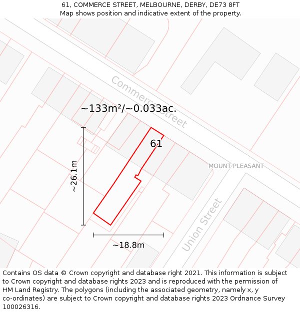 61, COMMERCE STREET, MELBOURNE, DERBY, DE73 8FT: Plot and title map