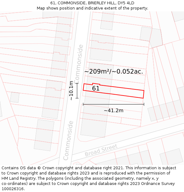 61, COMMONSIDE, BRIERLEY HILL, DY5 4LD: Plot and title map