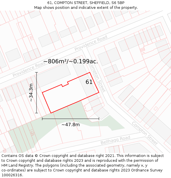 61, COMPTON STREET, SHEFFIELD, S6 5BP: Plot and title map