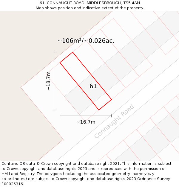 61, CONNAUGHT ROAD, MIDDLESBROUGH, TS5 4AN: Plot and title map