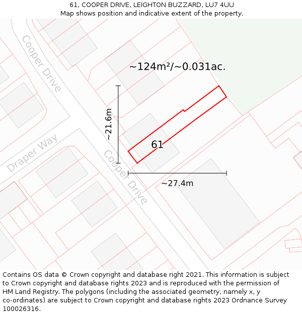 61, COOPER DRIVE, LEIGHTON BUZZARD, LU7 4UU: Plot and title map