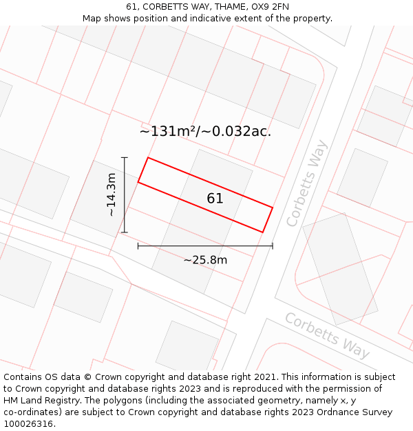 61, CORBETTS WAY, THAME, OX9 2FN: Plot and title map