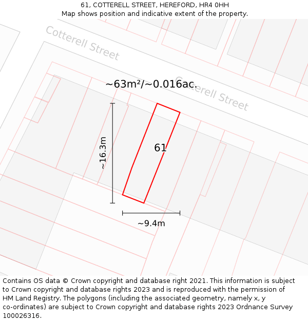 61, COTTERELL STREET, HEREFORD, HR4 0HH: Plot and title map