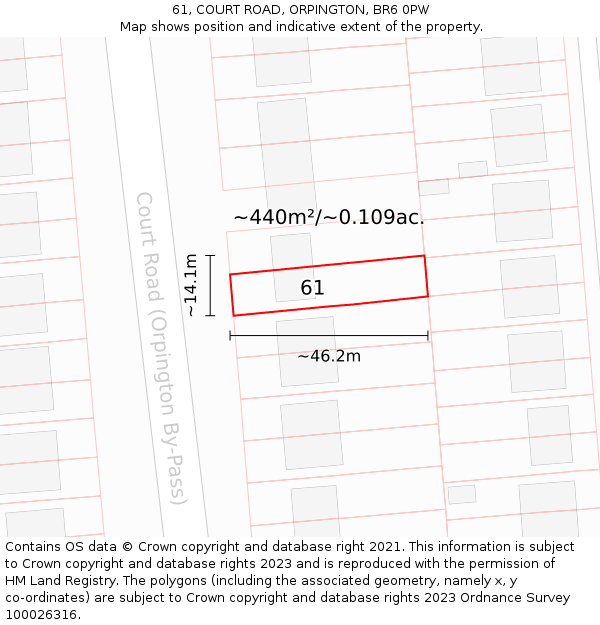 61, COURT ROAD, ORPINGTON, BR6 0PW: Plot and title map